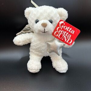 Gund “Angelface” 7” White Plush Teddy Bear with Silver Wings & Silver Star NWT